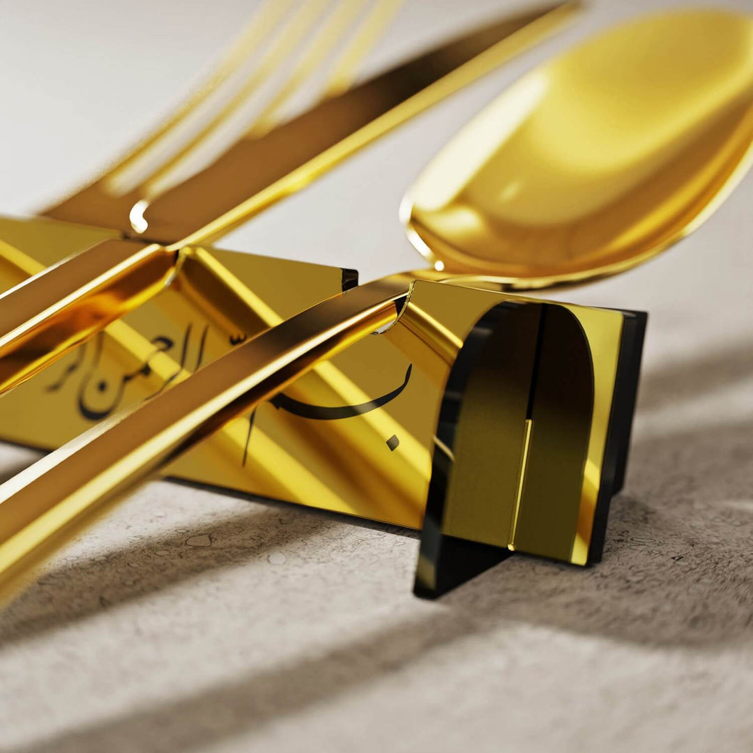 Akrilik Çatal Bıçak Tutucu - Divani Hat Besmele Yazılı Sofra Aksesuarı