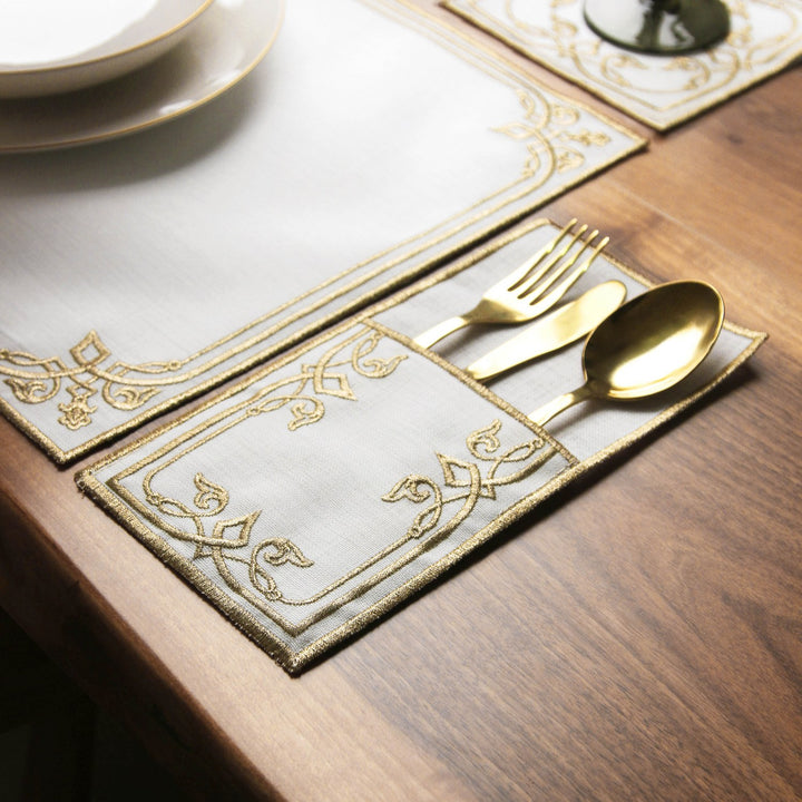 Ramazan İftar Seti - 6 Kişilik 24 Parça Nakışlı Amerikan Servis ve Peçete Takımı