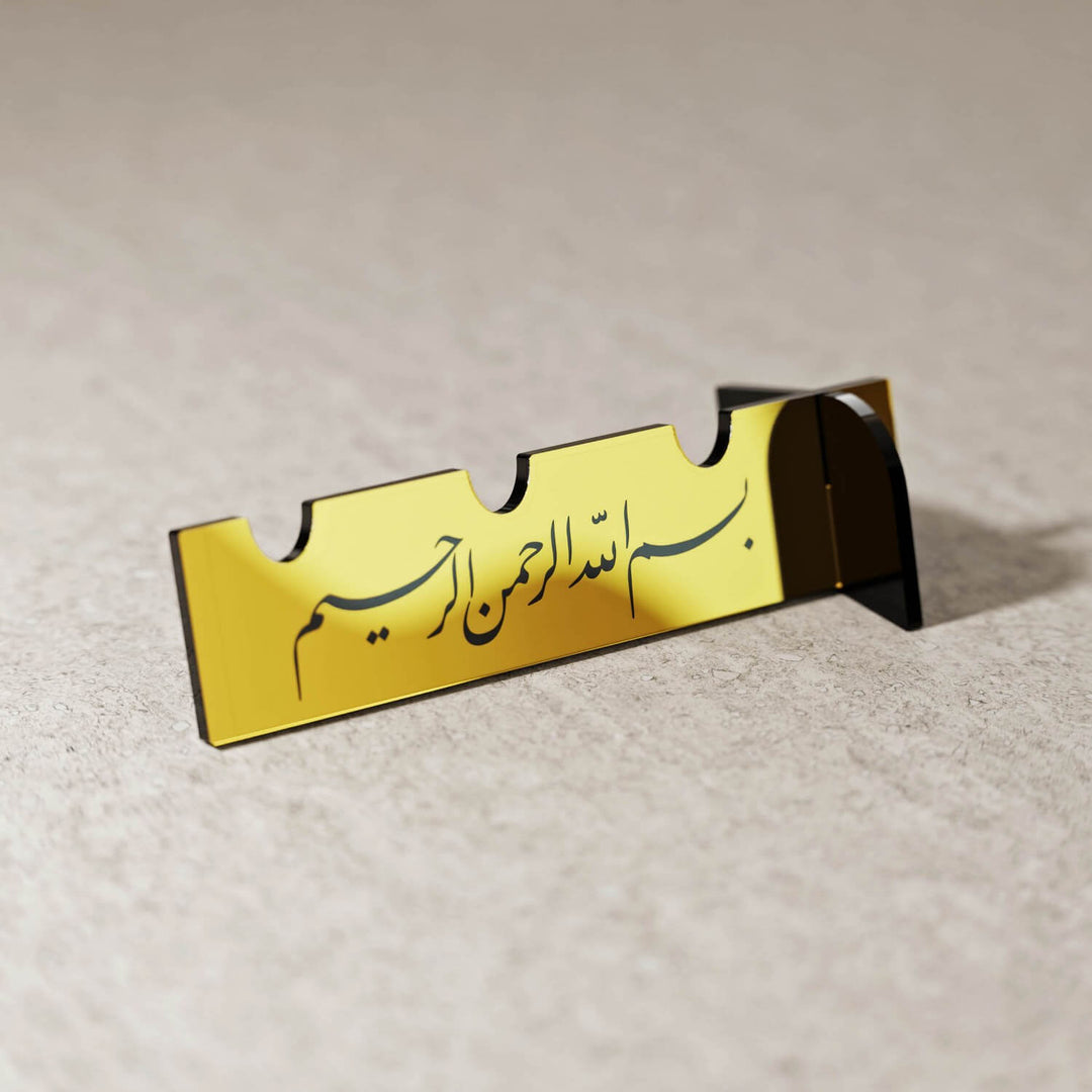 Akrilik Çatal Bıçak Tutucu - Divani Hat Besmele Yazılı Sofra Aksesuarı