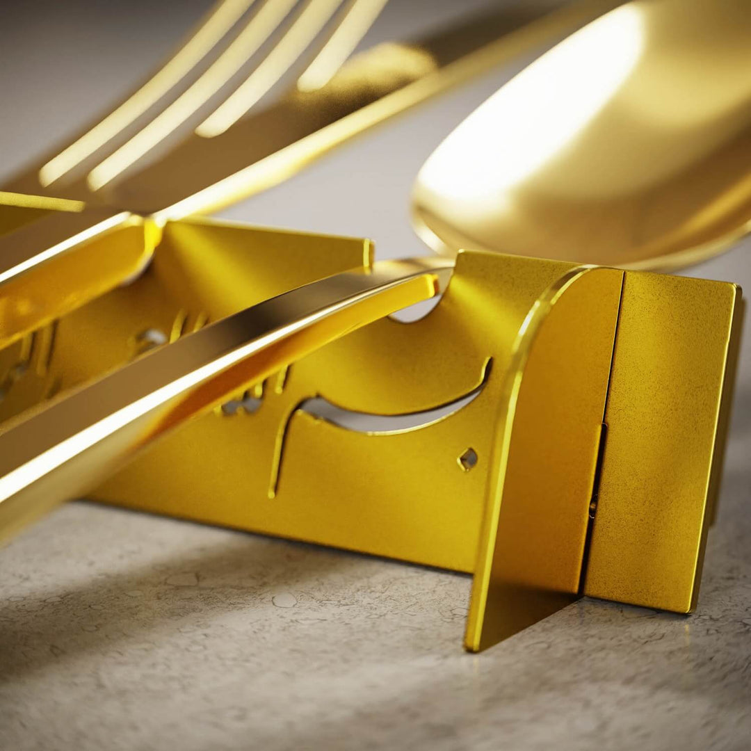 Metal Çatal Bıçak Tutucu – Besmele İşlemeli Lüks Sunum Aksesuarı