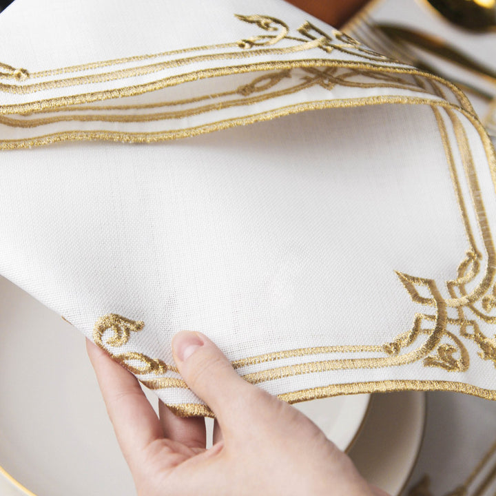 Ramazan İftar Seti - 6 Kişilik 24 Parça Nakışlı Amerikan Servis ve Peçete Takımı