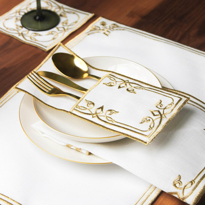 Ramazan İftar Seti - 6 Kişilik 24 Parça Nakışlı Amerikan Servis ve Peçete Takımı