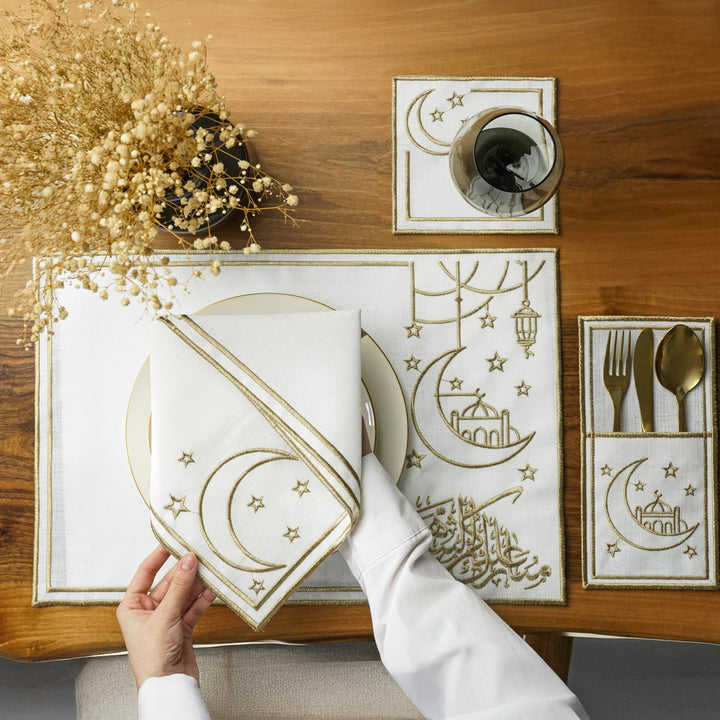 Ramazan Temalı Kumaş Peçete Takımı - 6 Kişilik Sofra Seti (24 Parça)