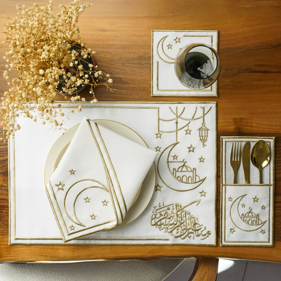 Ramazan Temalı Kumaş Peçete Takımı - 6 Kişilik Sofra Seti (24 Parça)