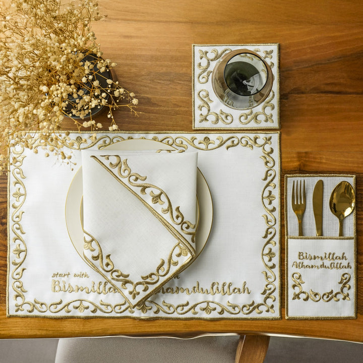 Bismillah ve Elhamdülillah Yazılı Kumaş Peçete Takımı - 6 Kişilik (24 Parça)