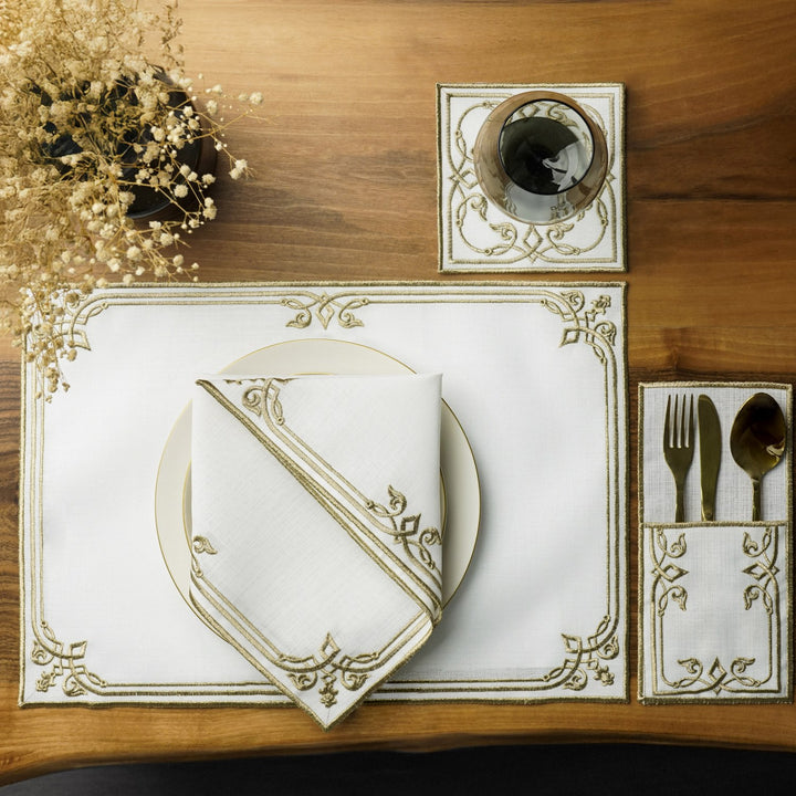 Ramazan İftar Seti - 6 Kişilik 24 Parça Nakışlı Amerikan Servis ve Peçete Takımı