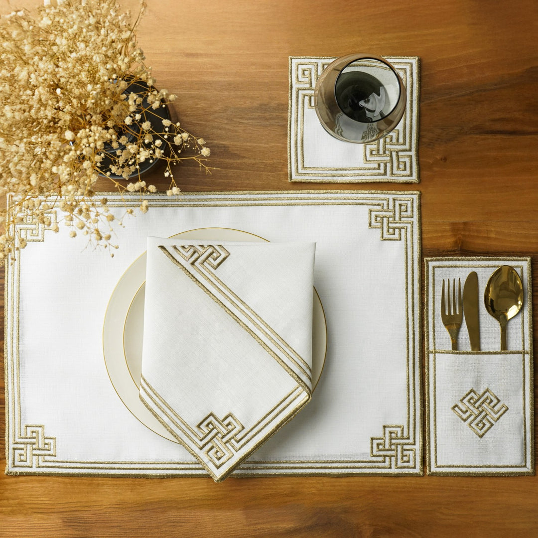 Ramazan İftar Seti - 6 Kişilik 24 Parça Geometrik Nakışlı Peçete Takımı
