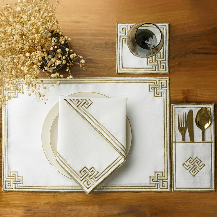 Ramazan İftar Seti - 6 Kişilik 24 Parça Geometrik Nakışlı Peçete Takımı