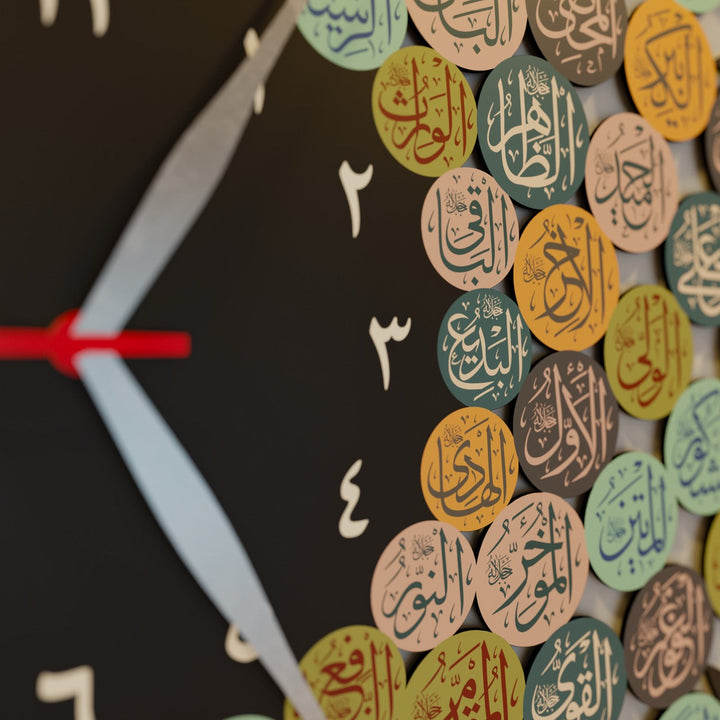 Huwa-99-names-of-Allah-Islamic-Wall-Clock-Black-islamicwallarttr