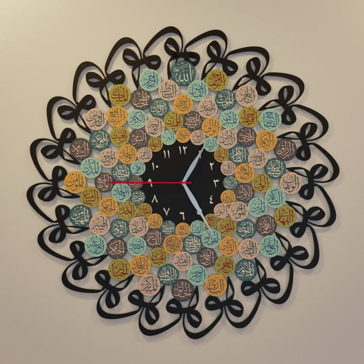 Huwa-99-names-of-Allah-Islamic-Wall-Clock-Black-islamicwallarttr