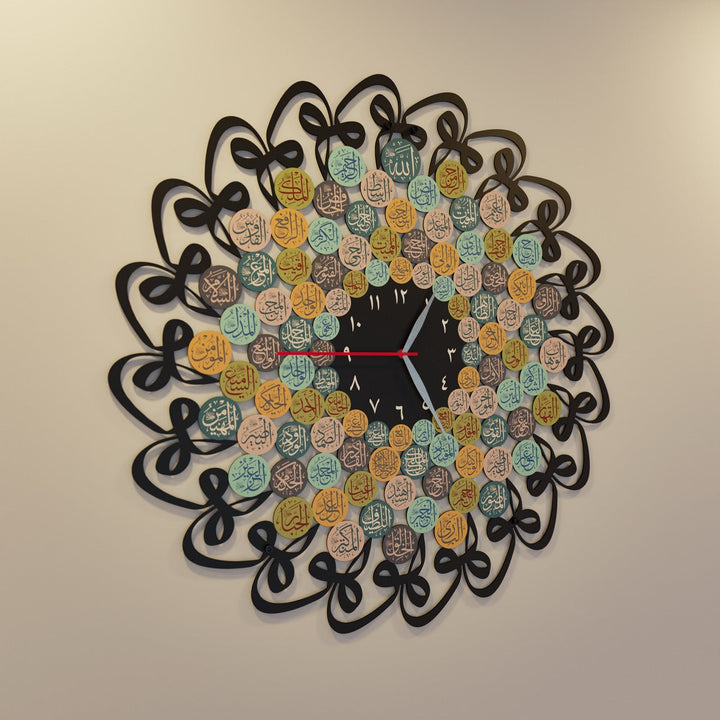 Huwa-99-names-of-Allah-Islamic-Wall-Clock-Black-islamicwallarttr