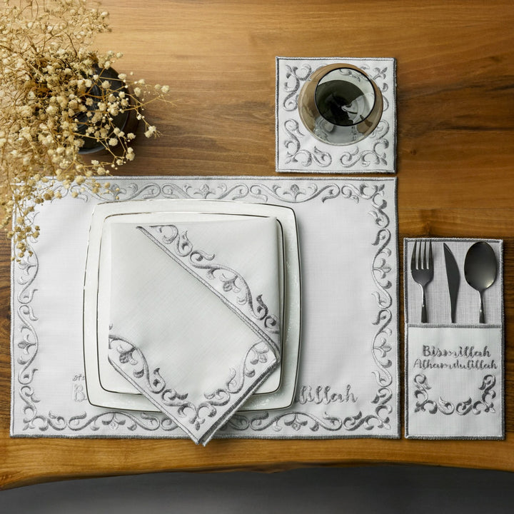 Bismillah ve Elhamdülillah Yazılı Kumaş Peçete Takımı - 6 Kişilik (24 Parça)