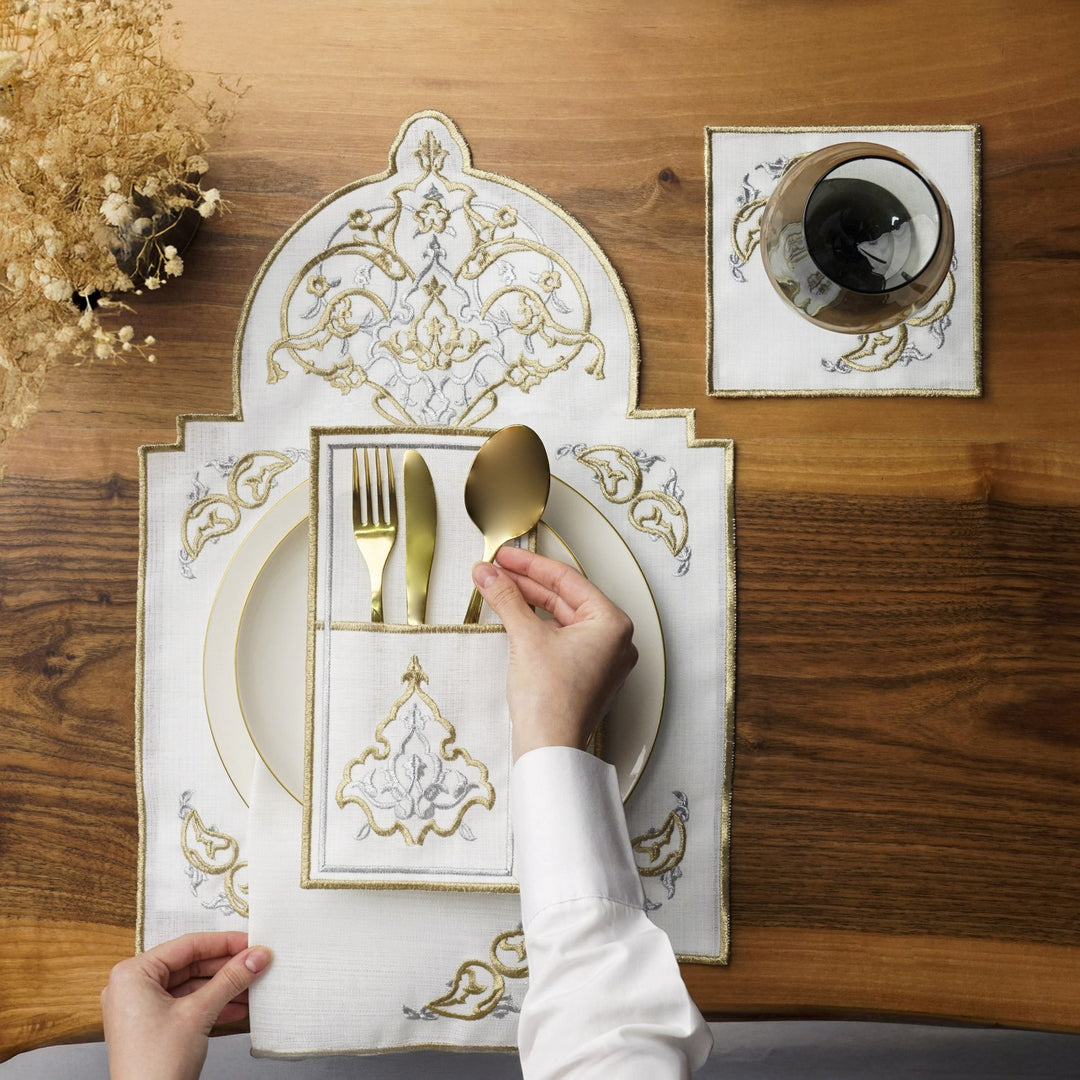 Kubbe Formlu Premium Nakışlı Ramazan Servis Seti - 6 Kişilik 24 Parça