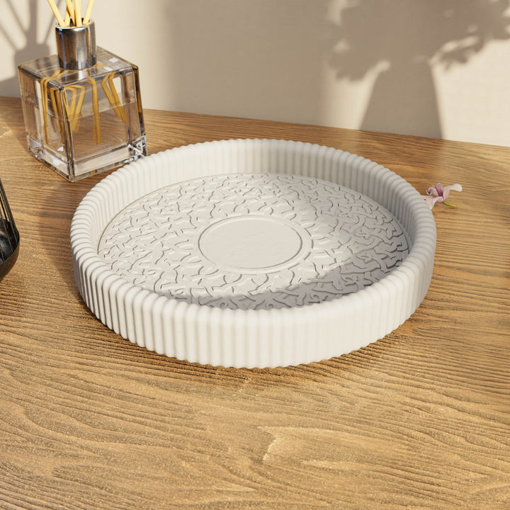 Kahire Yuvarlak Taş Tozu Dekoratif Tabak - Modern İslami Ev Dekoru