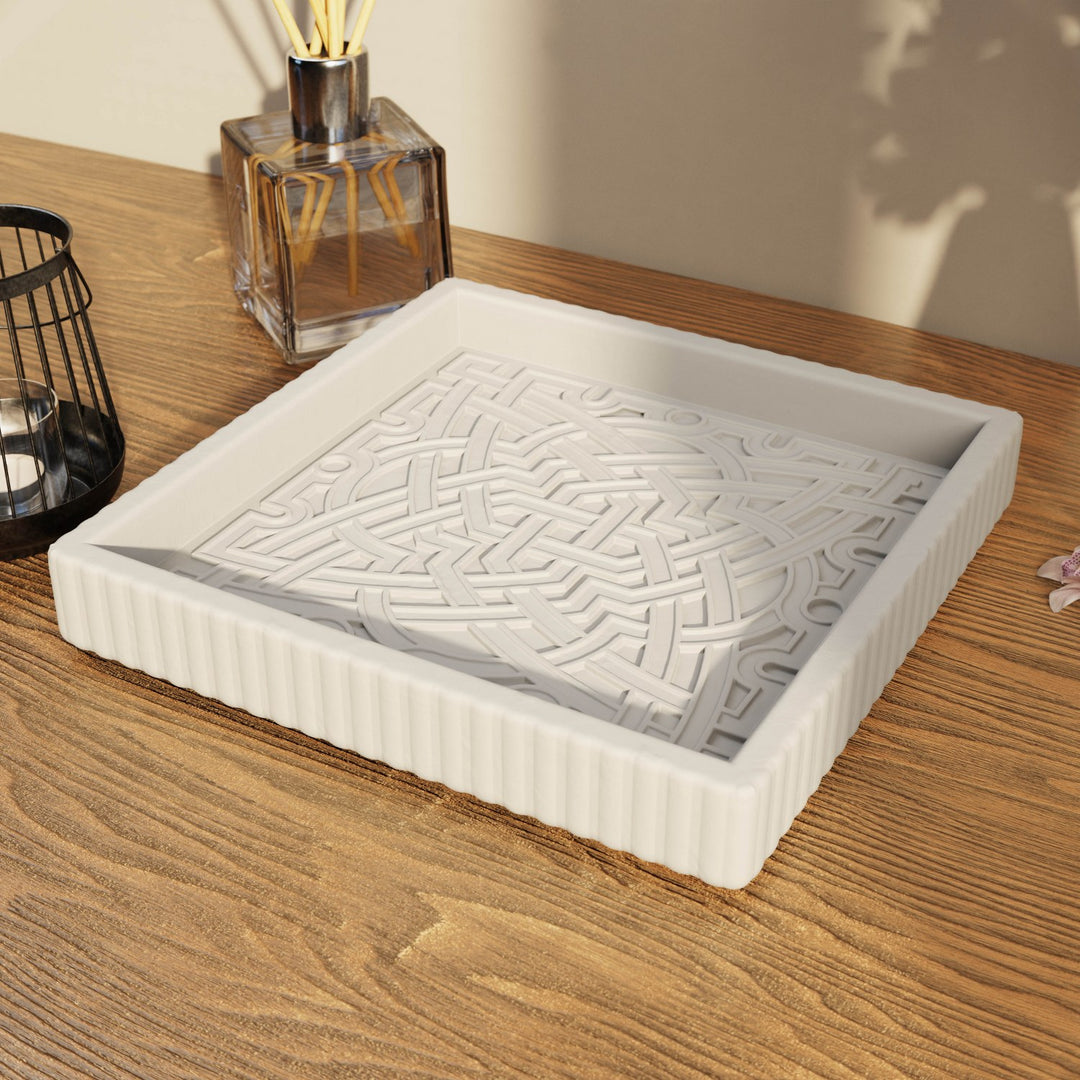 Endülüs Taş Tozu Dekoratif Tabak - Kavisli Yıldız Motifli Organizer