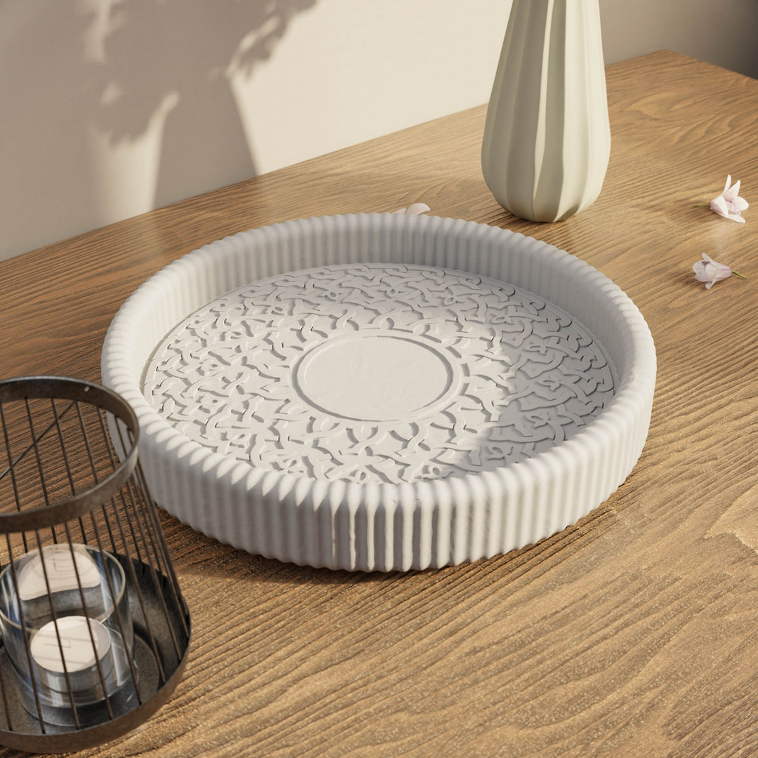 Kahire Yuvarlak Taş Tozu Dekoratif Tabak - Modern İslami Ev Dekoru