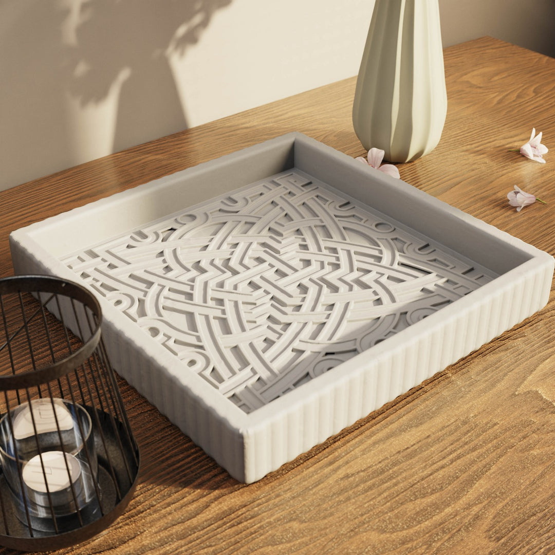 Endülüs Taş Tozu Dekoratif Tabak - Kavisli Yıldız Motifli Organizer