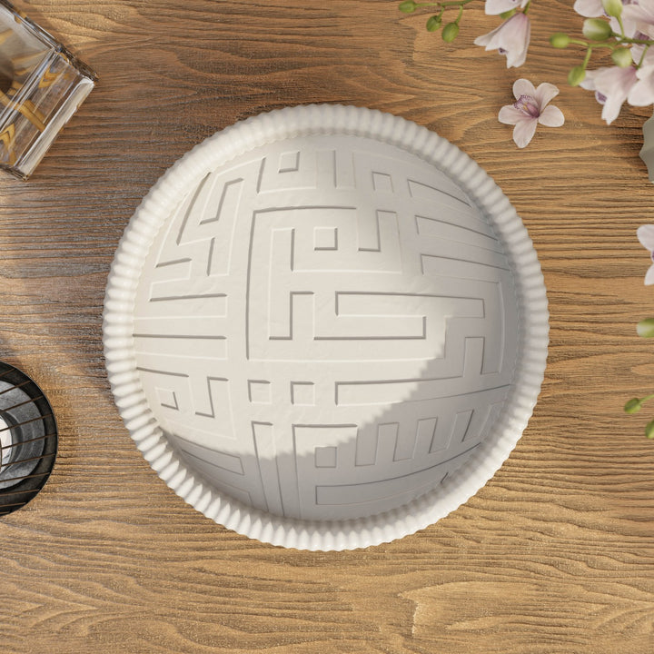 Besmele İşlemeli Yuvarlak Taş Tozu Dekoratif Tabak - Modern Kufi Hat