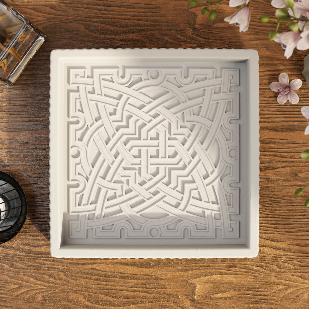 Endülüs Taş Tozu Dekoratif Tabak - Kavisli Yıldız Motifli Organizer