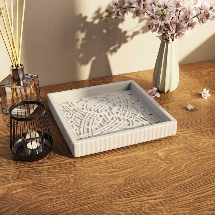 Endülüs Taş Tozu Dekoratif Tabak - Kavisli Yıldız Motifli Organizer