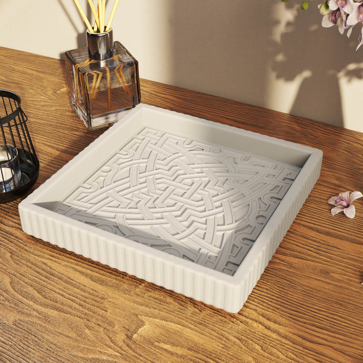 Endülüs Taş Tozu Dekoratif Tabak - Kavisli Yıldız Motifli Organizer