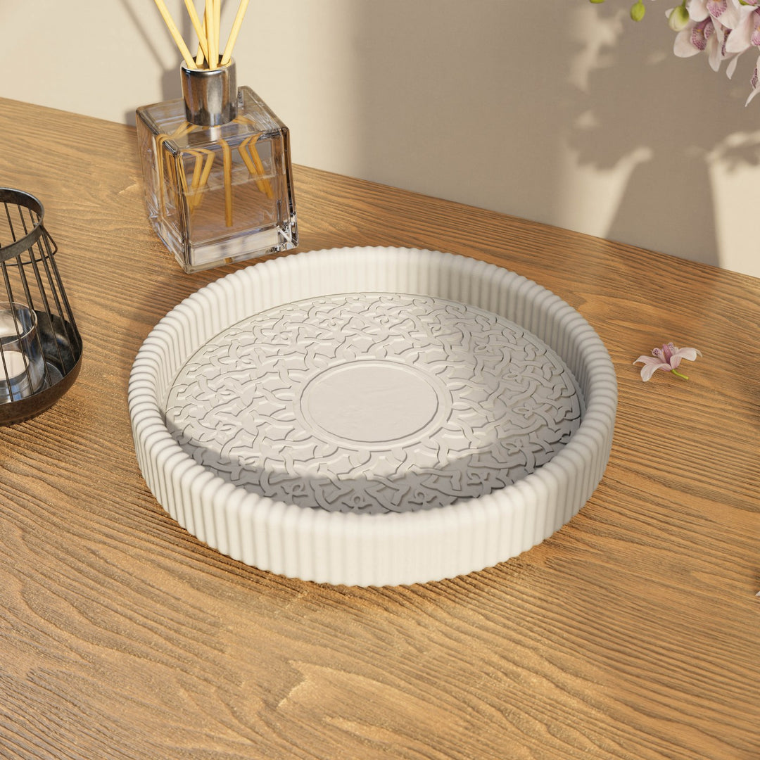 Kahire Yuvarlak Taş Tozu Dekoratif Tabak - Modern İslami Ev Dekoru