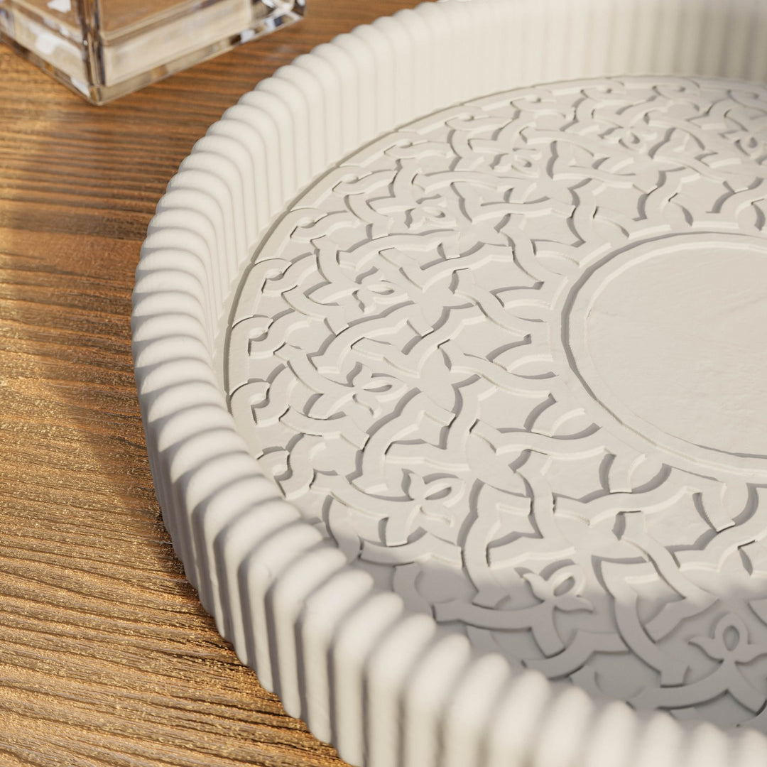 Kahire Yuvarlak Taş Tozu Dekoratif Tabak - Modern İslami Ev Dekoru