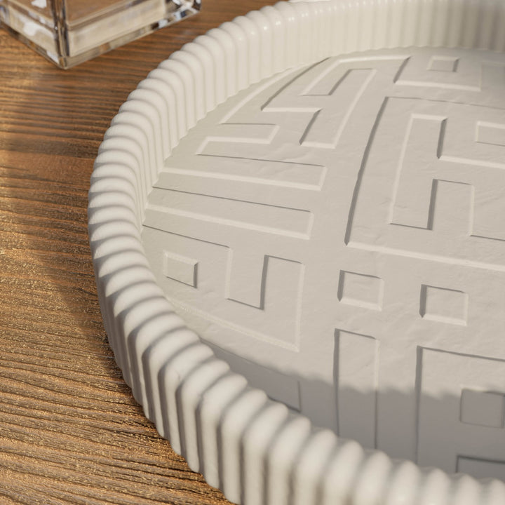 Besmele İşlemeli Yuvarlak Taş Tozu Dekoratif Tabak - Modern Kufi Hat