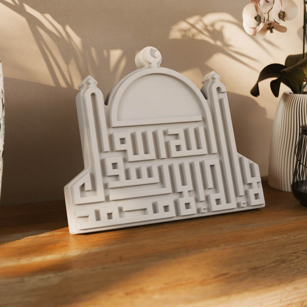 Kelime-i Tevhid Yazılı Cami Formlu Kufi Hat Masa Üstü Taş Dekor