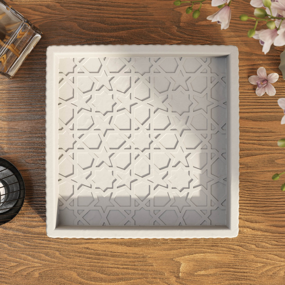 Granada Taş Tozu Dekoratif Tabak - Geometrik Yıldız Motifli Organizer