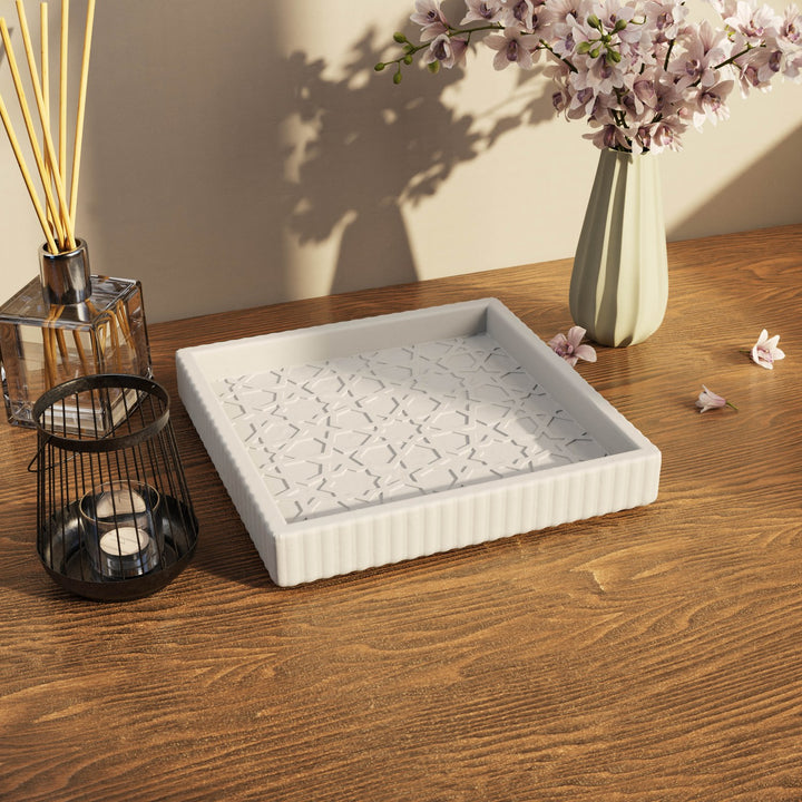 Granada Taş Tozu Dekoratif Tabak - Geometrik Yıldız Motifli Organizer