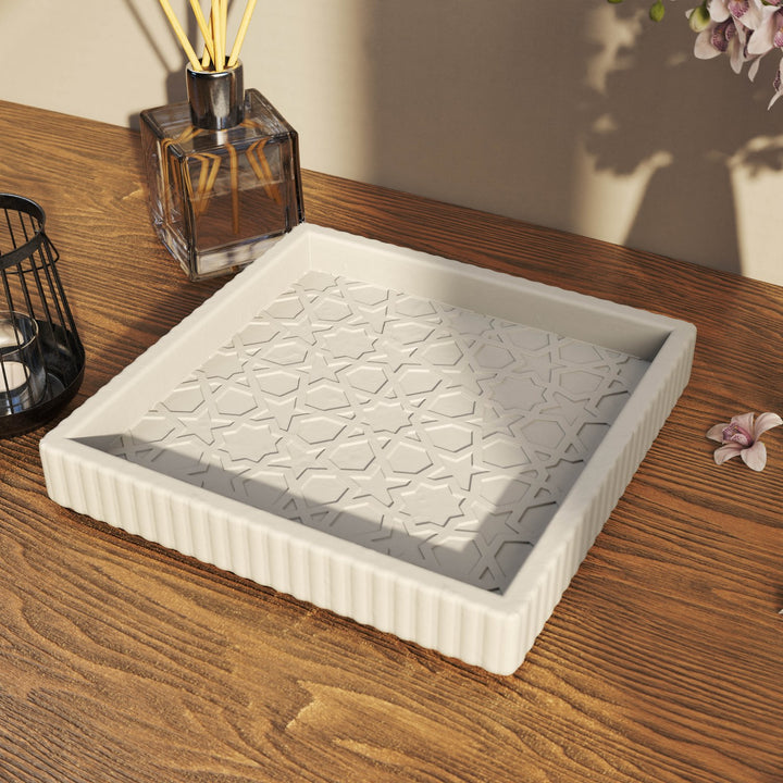 Granada Taş Tozu Dekoratif Tabak - Geometrik Yıldız Motifli Organizer