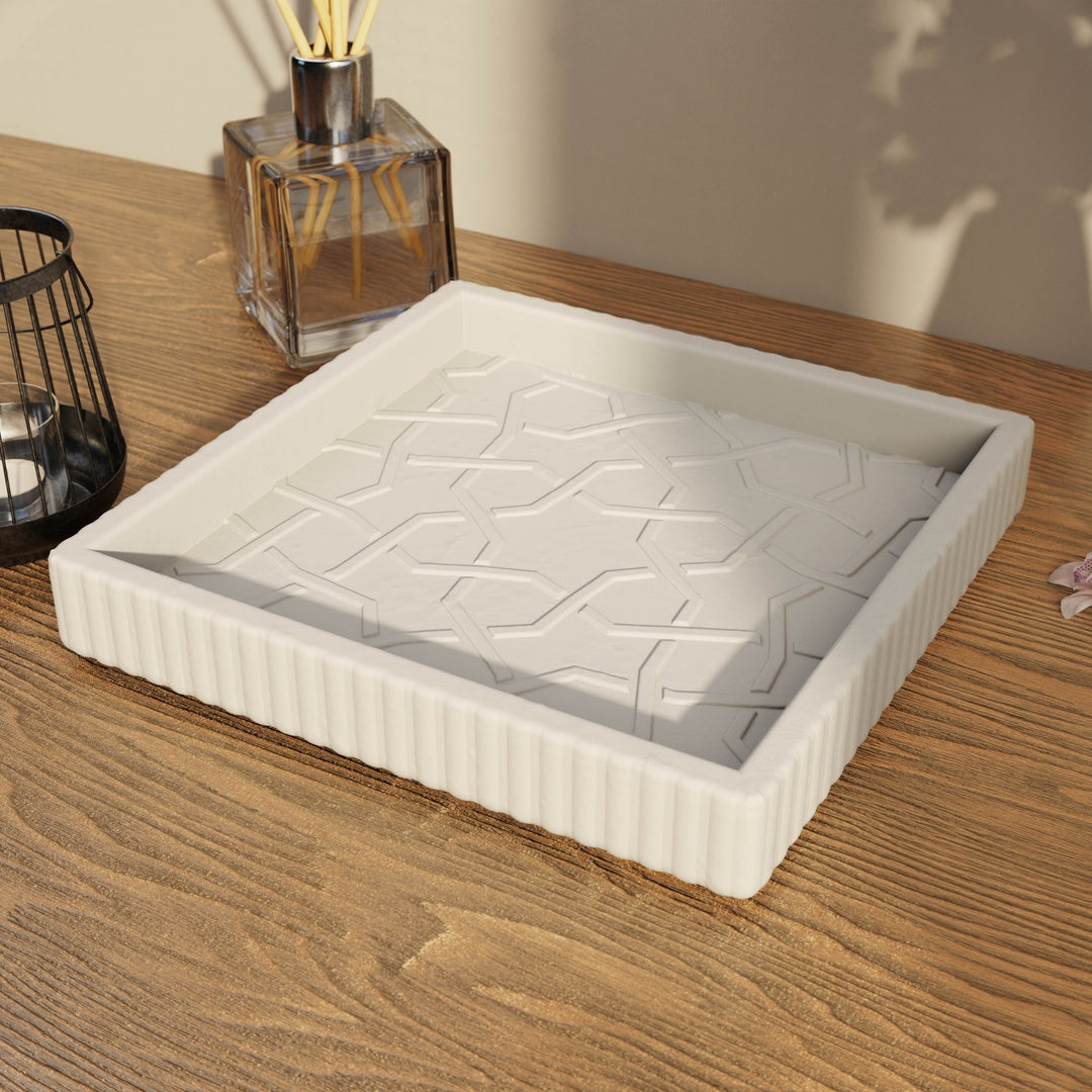 Granada Taş Tozu Dekoratif Tabak – Örgü Yıldız Motifli Organizer