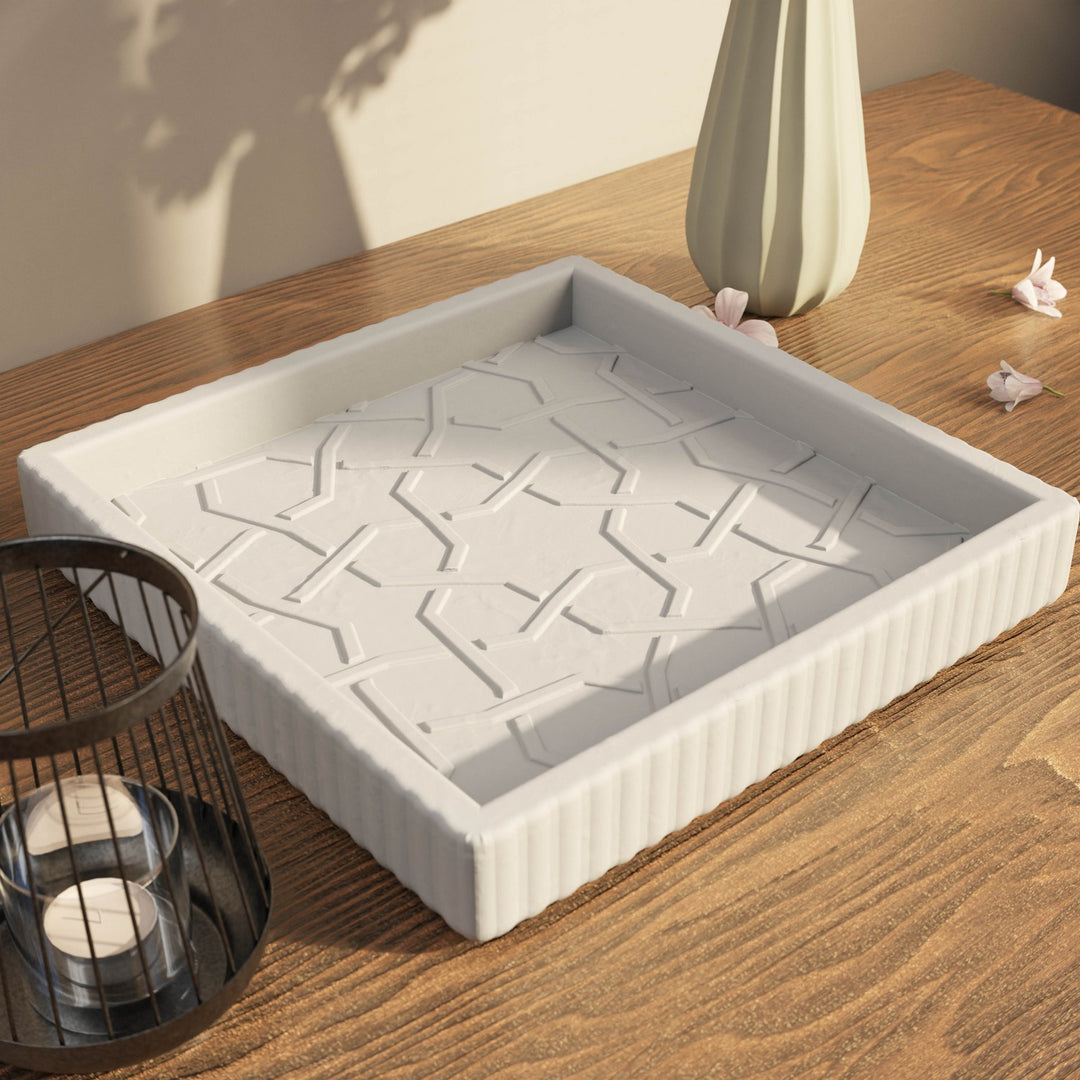 Granada Taş Tozu Dekoratif Tabak – Örgü Yıldız Motifli Organizer