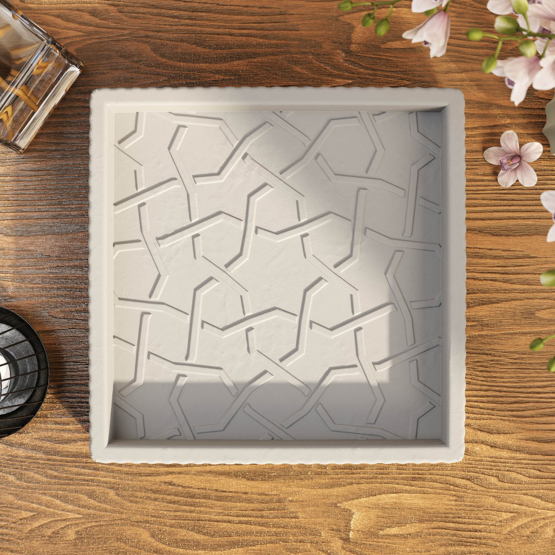 Granada Taş Tozu Dekoratif Tabak – Örgü Yıldız Motifli Organizer