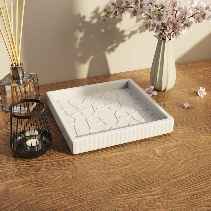 Granada Taş Tozu Dekoratif Tabak – Örgü Yıldız Motifli Organizer