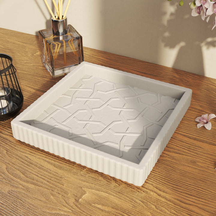 Granada Taş Tozu Dekoratif Tabak – Örgü Yıldız Motifli Organizer