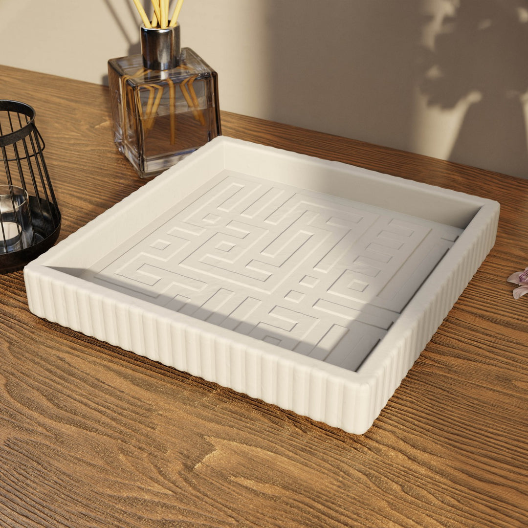 Besmele İşlemeli Taş Tozu Dekoratif Tabak - Kufi Hat Modern Tasarım