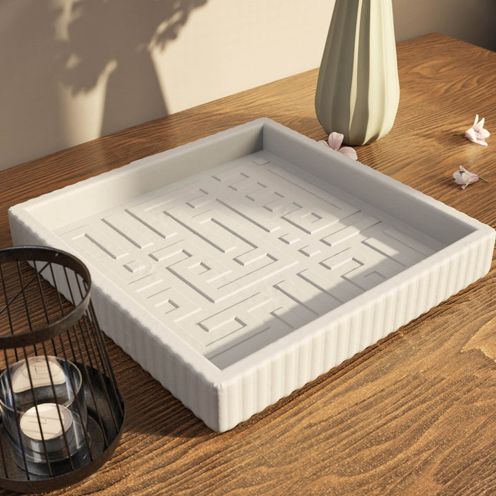 Besmele İşlemeli Taş Tozu Dekoratif Tabak - Kufi Hat Modern Tasarım