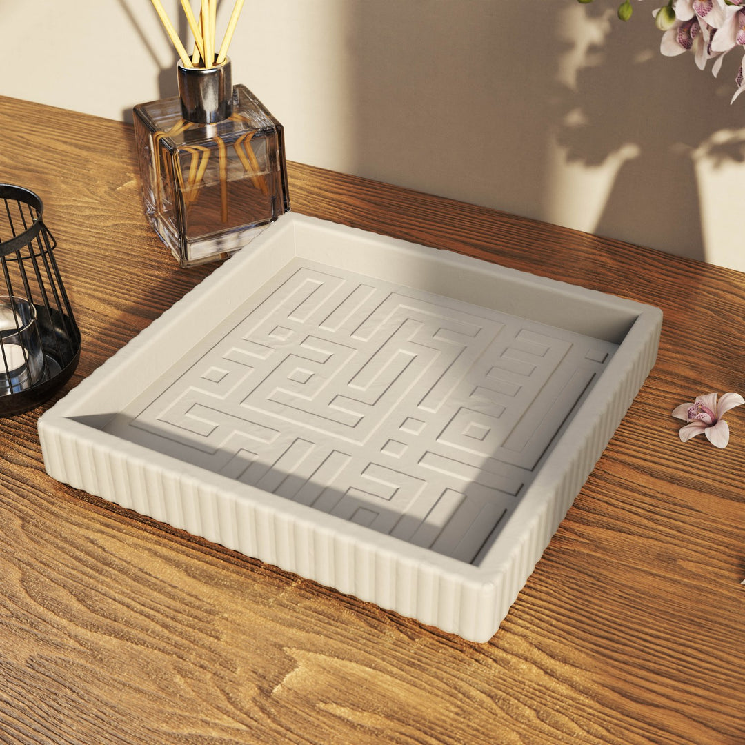 Besmele İşlemeli Taş Tozu Dekoratif Tabak - Kufi Hat Modern Tasarım