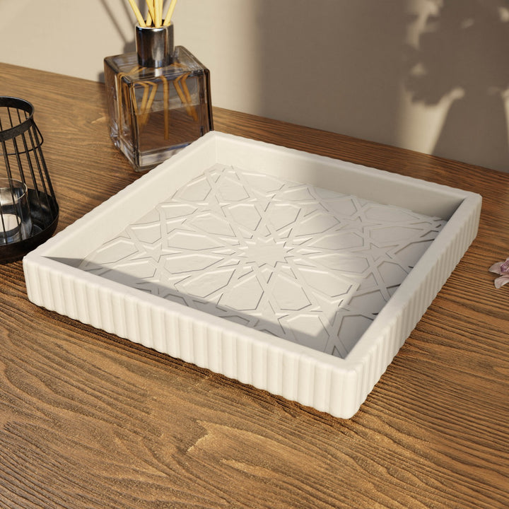 Granada Taş Tozu Dekoratif Tabak - Merkez Yıldız Motifli Organizer