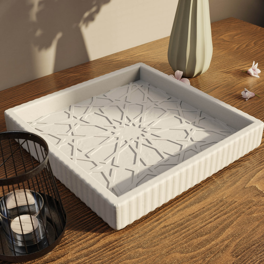 Granada Taş Tozu Dekoratif Tabak - Merkez Yıldız Motifli Organizer