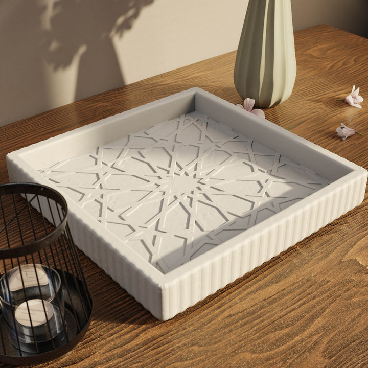 Granada Taş Tozu Dekoratif Tabak - Merkez Yıldız Motifli Organizer