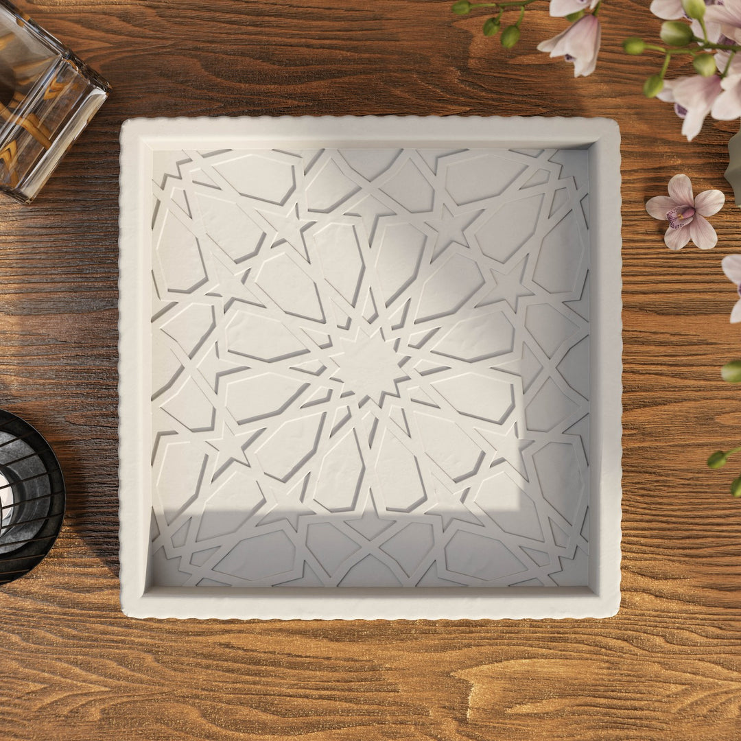 Granada Taş Tozu Dekoratif Tabak - Merkez Yıldız Motifli Organizer