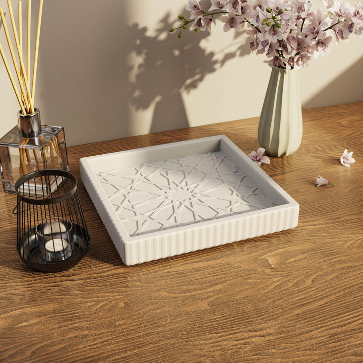 Granada Taş Tozu Dekoratif Tabak - Merkez Yıldız Motifli Organizer