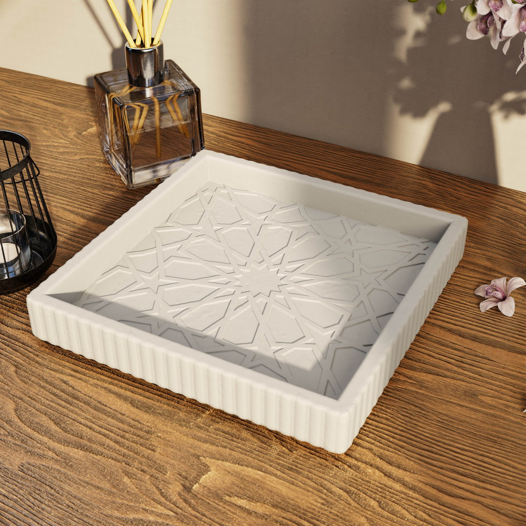 Granada Taş Tozu Dekoratif Tabak - Merkez Yıldız Motifli Organizer