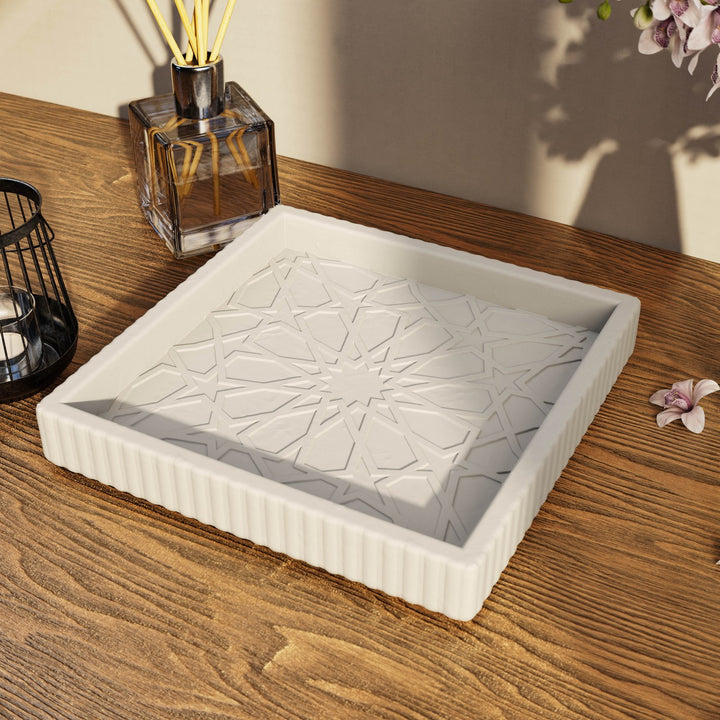 Granada Taş Tozu Dekoratif Tabak - Merkez Yıldız Motifli Organizer