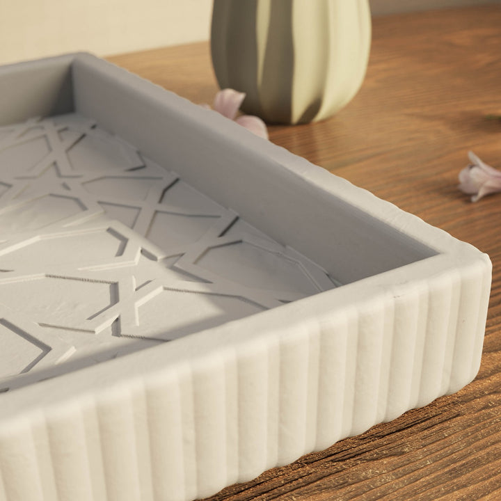 Granada Taş Tozu Dekoratif Tabak - Merkez Yıldız Motifli Organizer