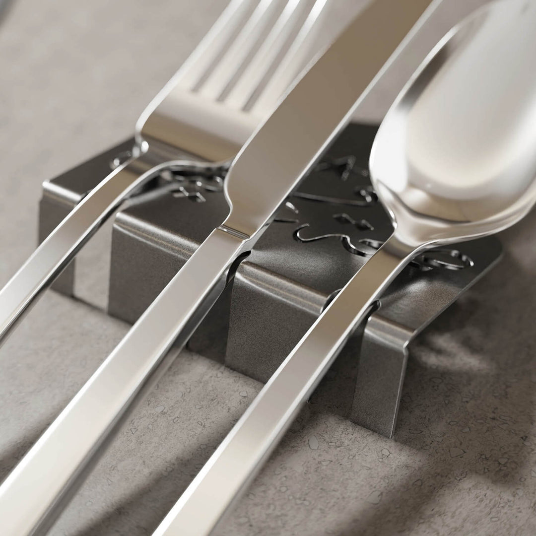 Metal Çatal Bıçak Tutucu - Afiyet Olsun İşlemeli Kubbe Tasarım Stand