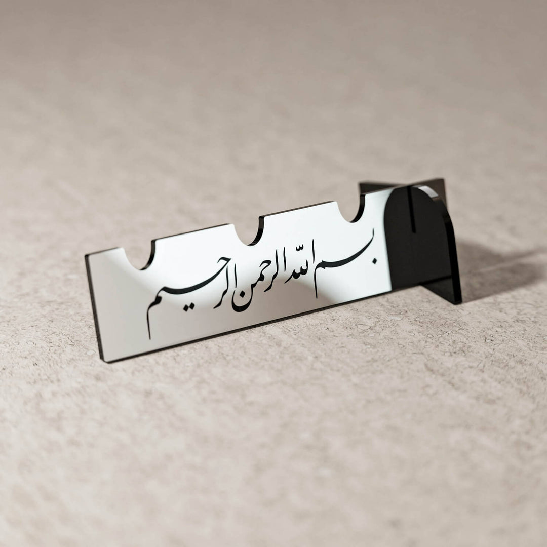 Akrilik Çatal Bıçak Tutucu - Divani Hat Besmele Yazılı Sofra Aksesuarı